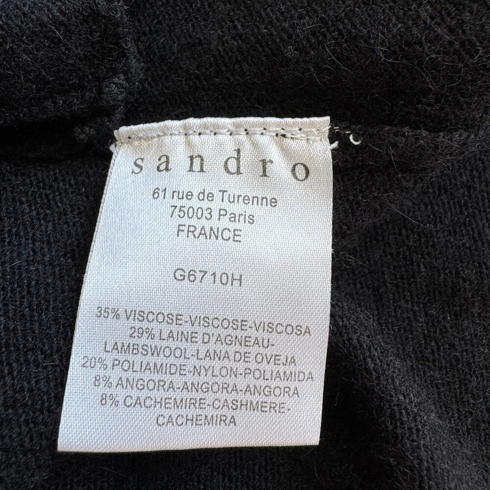 Sandro Paris Studded Elbow Patch Black Wool/ Cashmere Blend Cardigan FR2 /US6-M - Picture 10 of 11